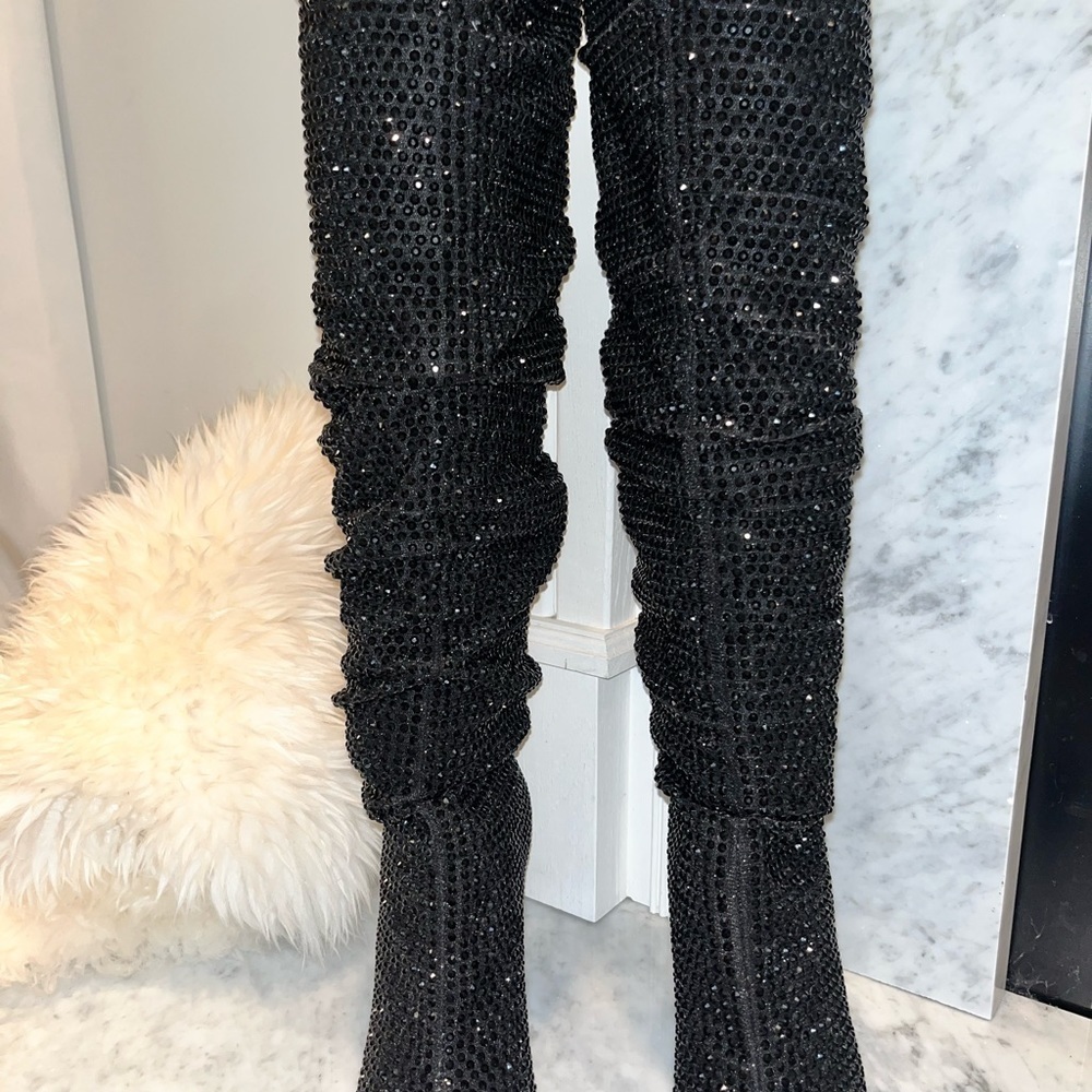 new! INC International Concepts Metallic Black Rhinestone Gerii Boots - Picture 15 of 16